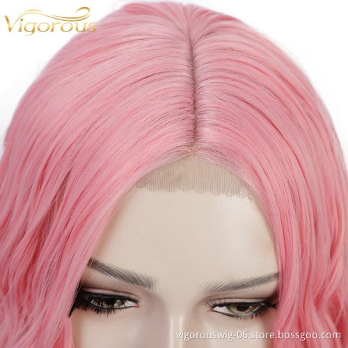 Peruvian Wholesale Natural Pink Glueless Cheap Curly Short Bob Vendor For Black Women Ladies Cosplay Synthetic Hair Wigs